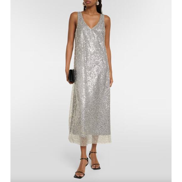 Vince Lucite Sequined Metallic Slip Dress in Sea Slate - Picture 1 of 12